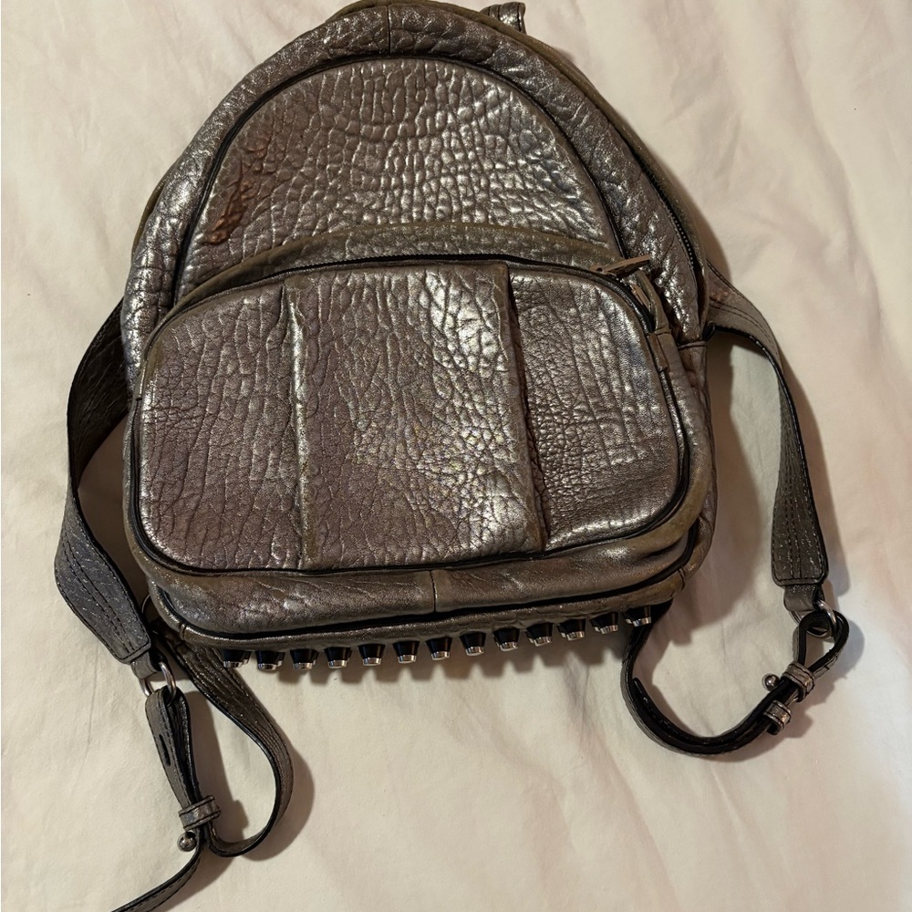 Alexander Wang "Dumbo" Distressed Studded Silvertone Backpack